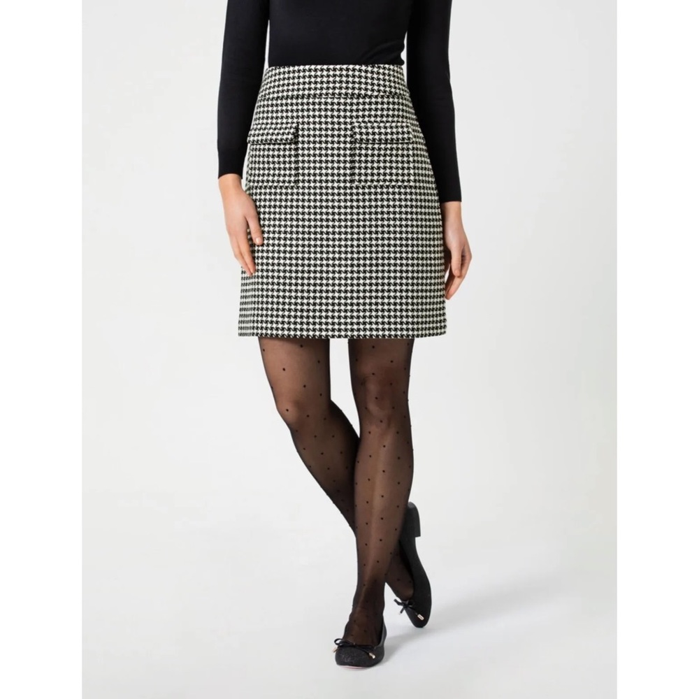 REVIEW 'Wanda' Black White Houndstooth Tweed Knit Skirt w Patch Pockets Size 12 - Picture 2 of 11